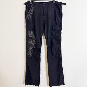 Da-Nang vintage black embroidered cargo pants